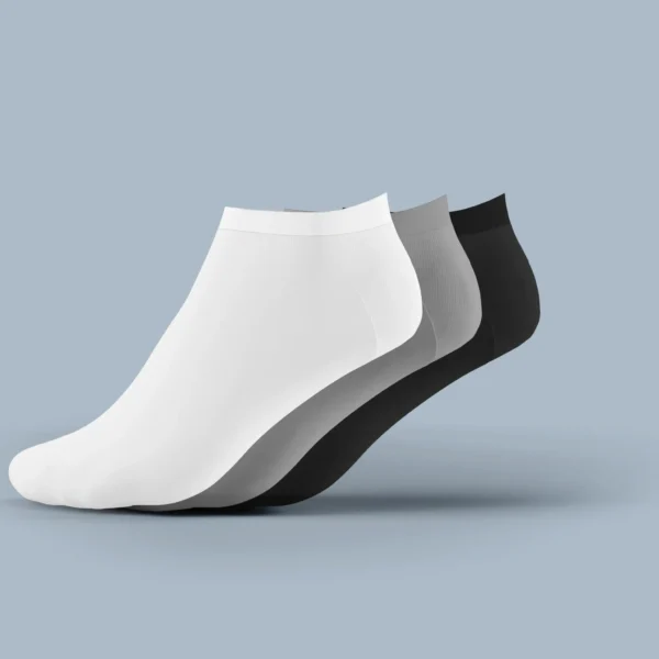 Men's Low Light Weight Socks in solid white, gray, and black – breathable cotton 3-pack Lightweight no-show socks for men – low cut design with stretch and soft toe seam Stretch fit socks with Egyptian cotton – ideal for gym, casual wear, and daily comfort Solid color men’s socks 3-pack – moisture-wicking cotton and reinforced heel and toe