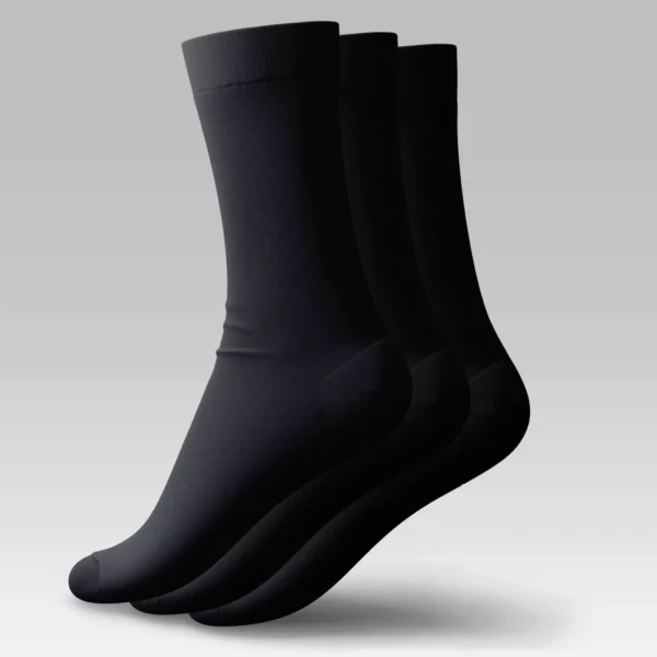 Three pairs of men's classic socks in black – breathable Egyptian cotton crew socks by Stitch