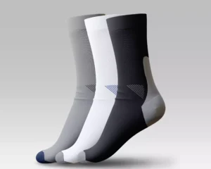 Men's Long Half Cushioned Socks 3-pack – Egyptian cotton crew socks in neutral gray, white, and navy tones