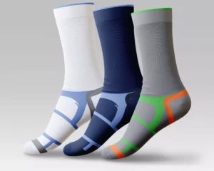 Men's Long Half Cushioned Socks – 3-pack Egyptian cotton crew socks with color-block design in white, navy, and gray by Stitch