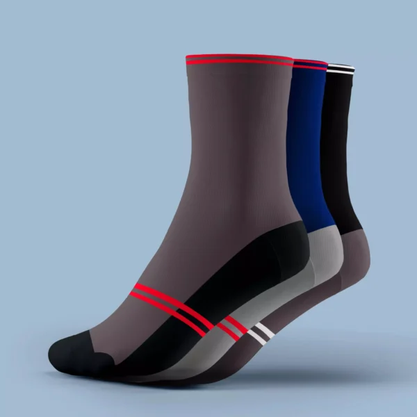 Men's Medium Half Cushioned Socks – 3-pack in mid-calf length with red, navy, and white stripes Mid-calf cushioned socks – breathable Egyptian cotton with padded heel and toe Athletic support socks for men – arch band compression and structured rib cuff Egyptian cotton crew socks – sporty, sweat-wicking, and versatile for daily wear