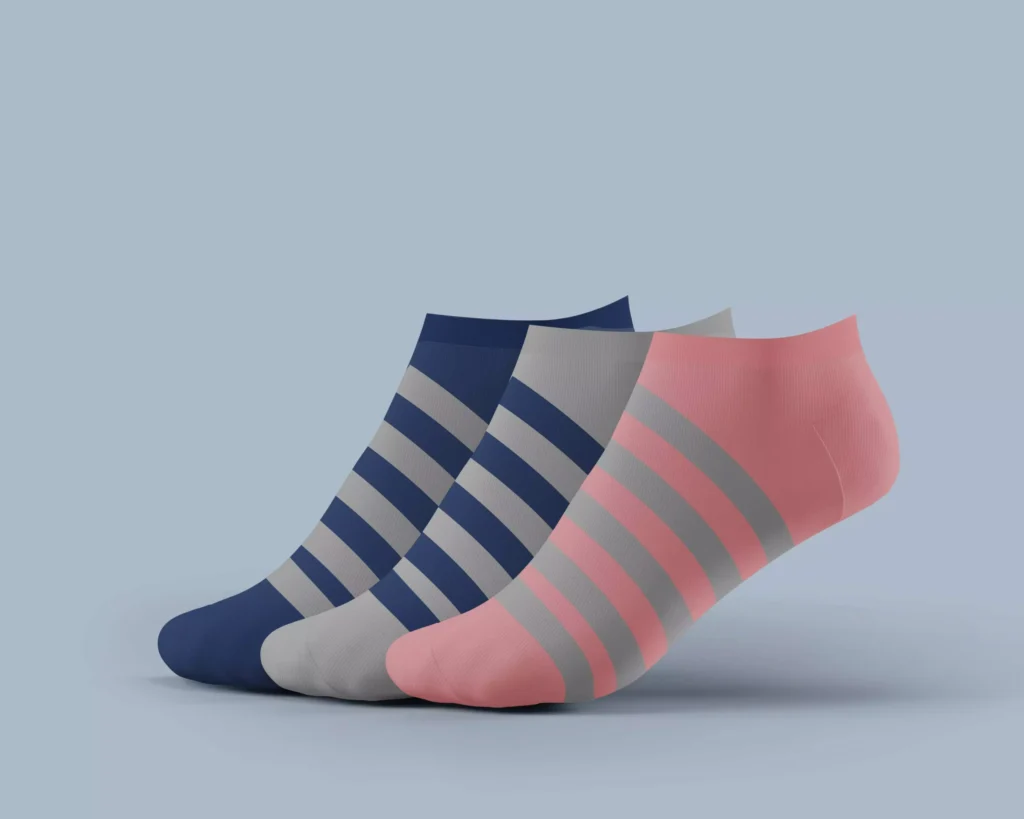 Women's Low Light Weight Socks – striped multicolor 3-pack in breathable Egyptian cotton Lightweight striped socks for women – pink, navy, and grey no-show designs Low cut breathable socks with stretch-fit and cushioned toe – for daily wear Soft Egyptian cotton socks for women – multicolor style and moisture-wicking comfort