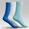 Women's Classic Socks in blue, white, and aqua – breathable 3-pack cotton blend Tall Egyptian cotton socks for women – soft, stretch-fit with reinforced toe and heel Comfortable and durable socks for women – multicolor classic cut with everyday support 3-pack of women’s classic fit socks – moisture-wicking cotton and secure calf coverage