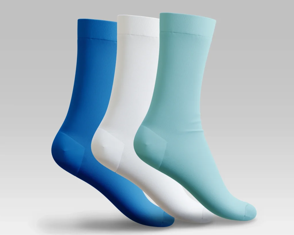 Women's Classic Socks in blue, white, and aqua – breathable 3-pack cotton blend Tall Egyptian cotton socks for women – soft, stretch-fit with reinforced toe and heel Comfortable and durable socks for women – multicolor classic cut with everyday support 3-pack of women’s classic fit socks – moisture-wicking cotton and secure calf coverage