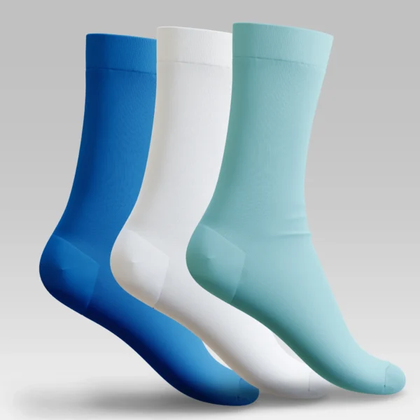 Women's Classic Socks in blue, white, and aqua – breathable 3-pack cotton blend Tall Egyptian cotton socks for women – soft, stretch-fit with reinforced toe and heel Comfortable and durable socks for women – multicolor classic cut with everyday support 3-pack of women’s classic fit socks – moisture-wicking cotton and secure calf coverage